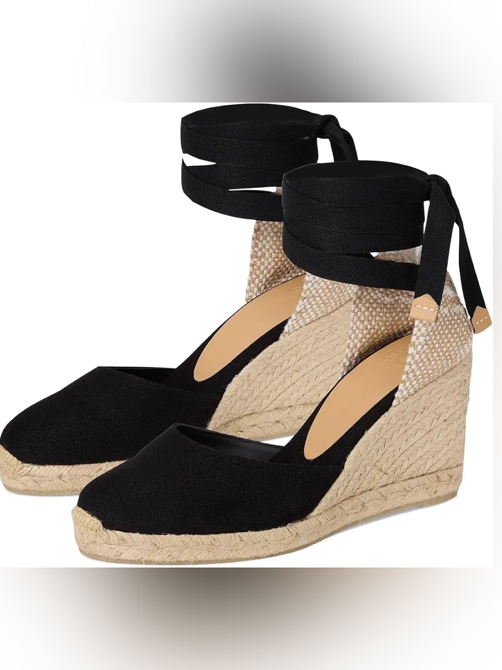 Caster Black Carina Espadrille Wedge Ankle Tie Sandal US 6, EU 36